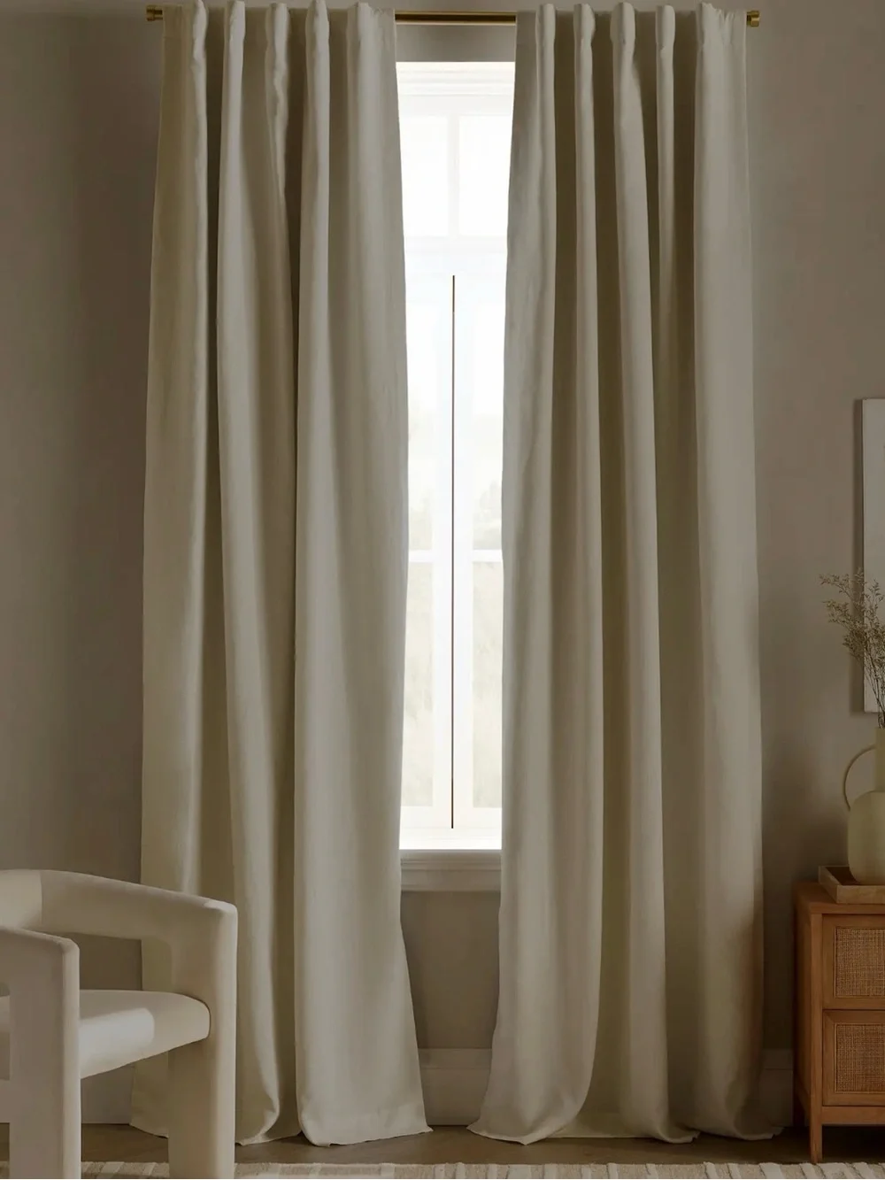 96x108 in Ivory European Linen Blackout Drapery Panel - Retail $328 for a pair